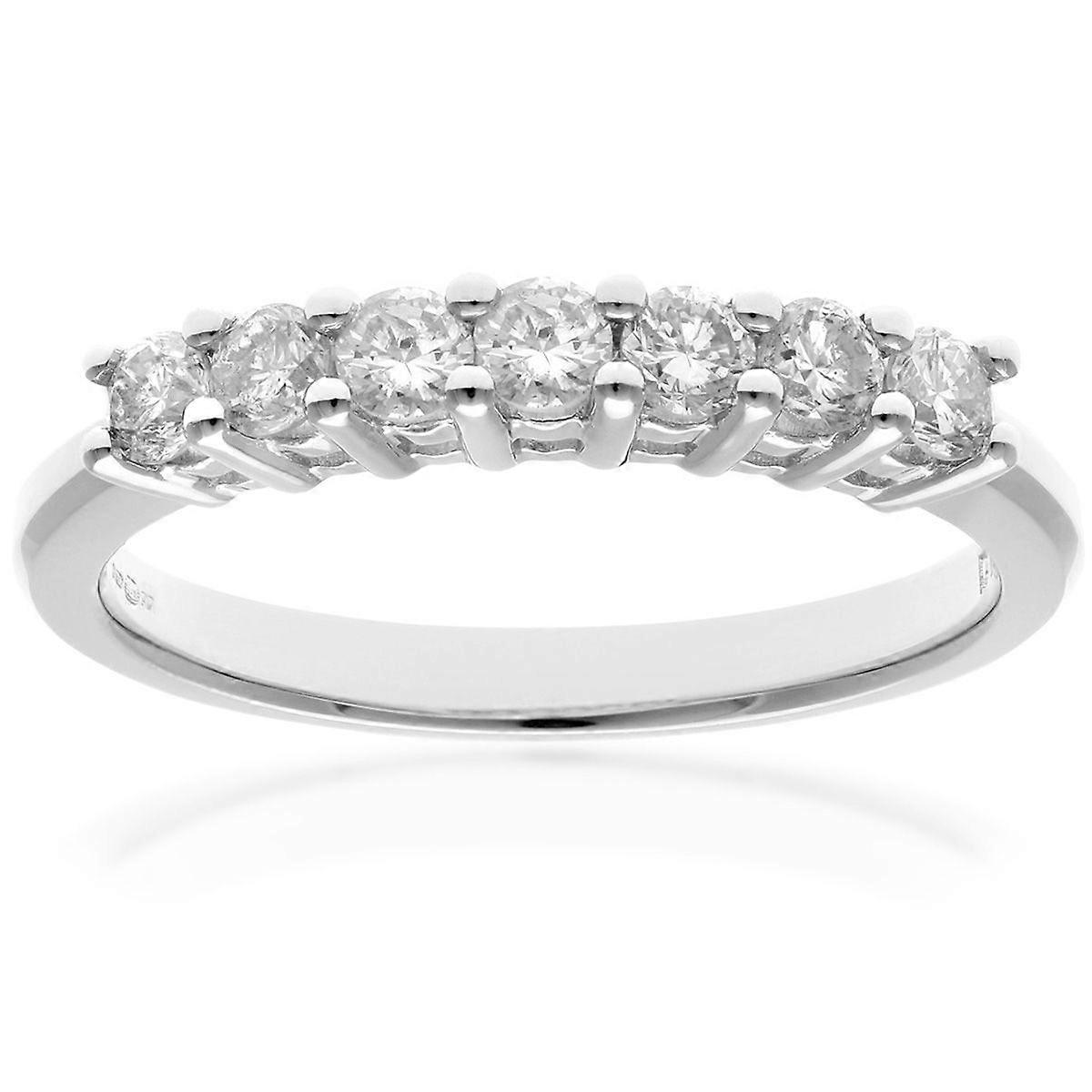 Jewelco London 18K 白金圆形 1/2 克拉钻石 7 石爪镶半永恒戒指 2 毫米