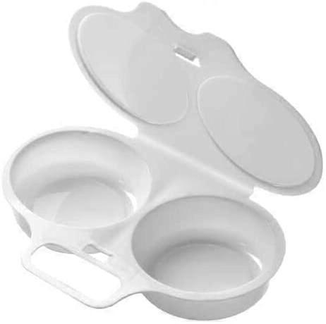 Microwave Egg Cooker Dual Cup Fast Egg Poacher with Hinged Flip Compartments for Quick Steaming