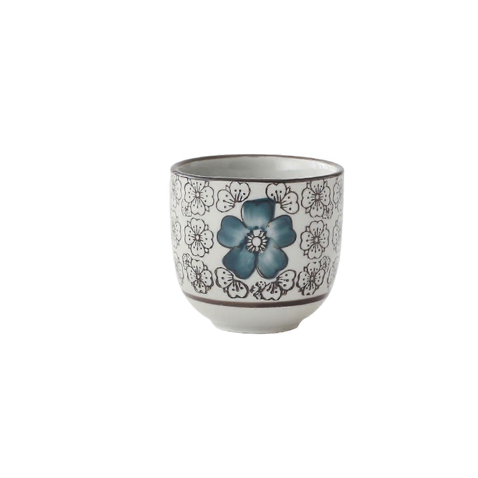 Japanese Ceramic Teacup Underglaze Blue Retro Design  Temperature Resistant Microwave Safe