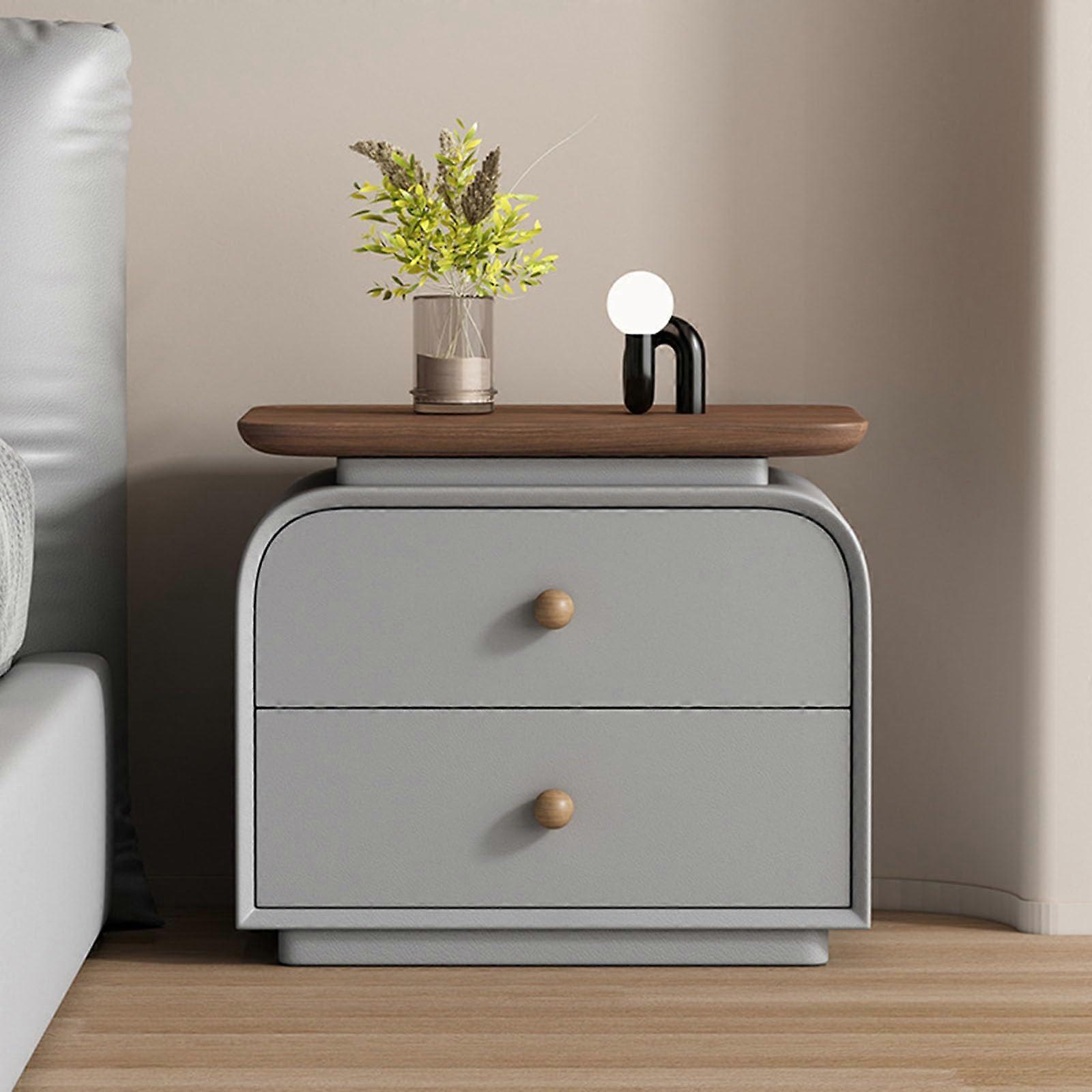 Solid Wood Nightstand with DualDrawer Storage, ScratchResistant Surface, Grey 40cm for Bedroom