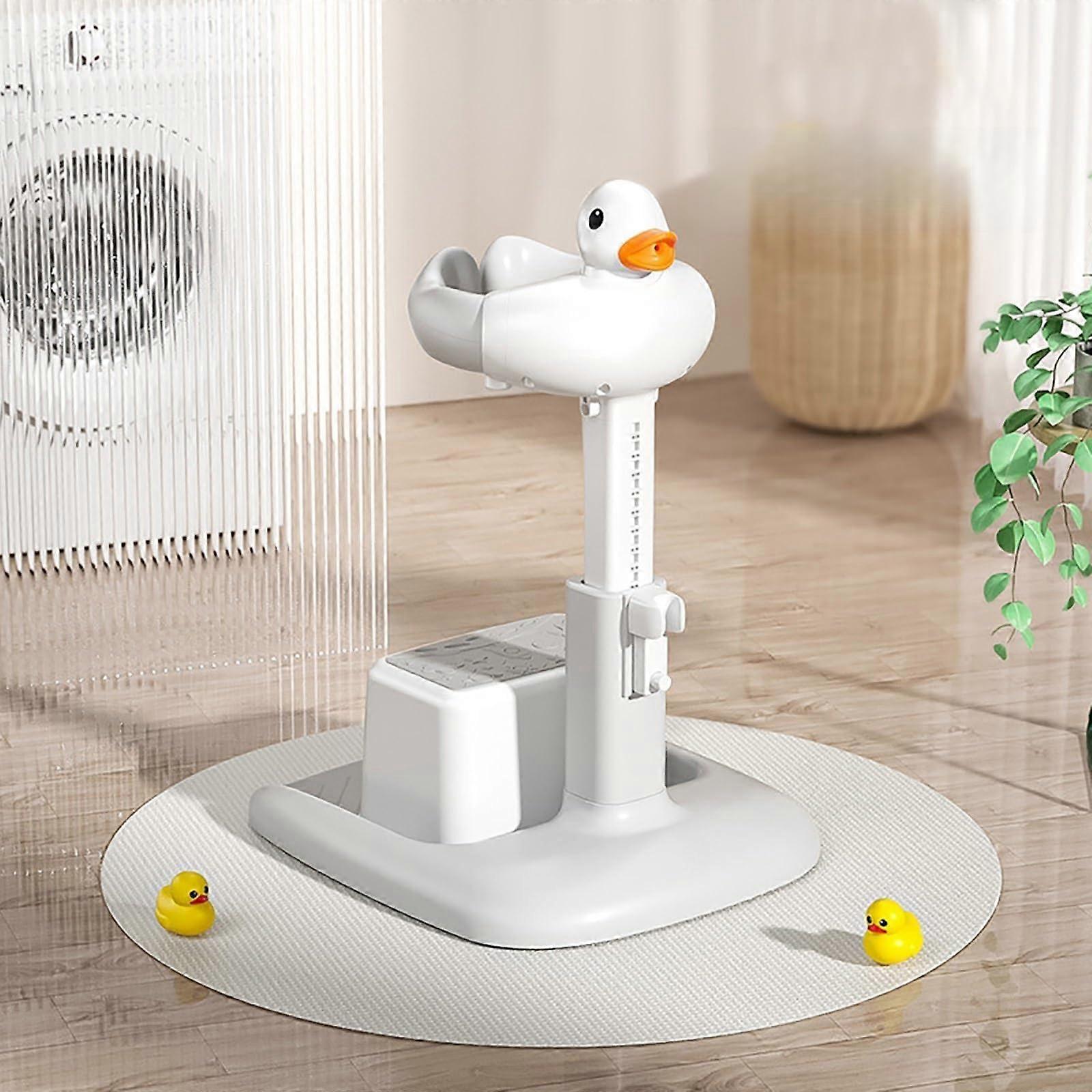 Baby Bath Stand with Stool and Handles, Adjustable Height, Foldable Toddler Bath Tower OffWhite