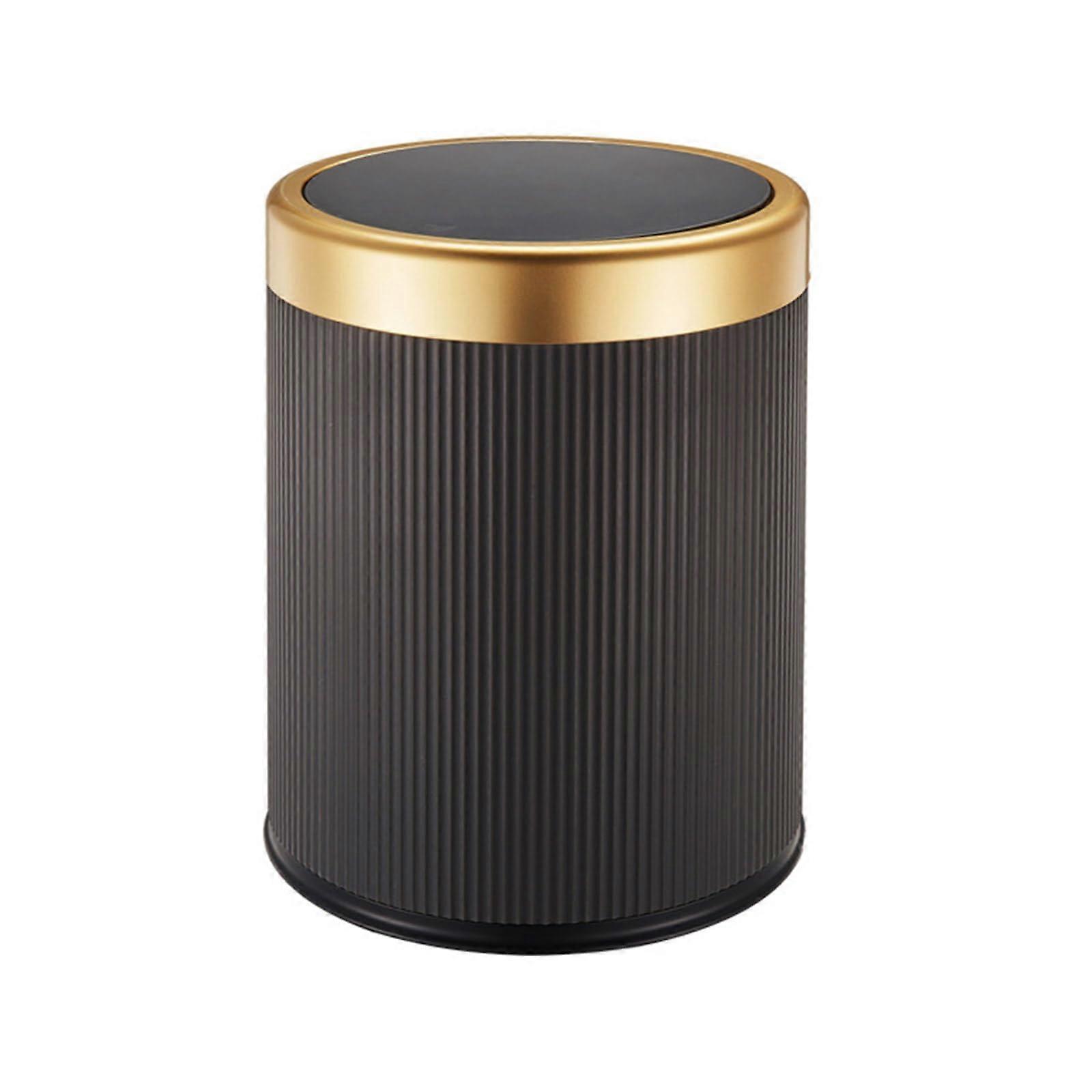 Small Round Trash Can with Lid, Compact Garbage Bin for Tight Spaces, Easy Clean Grey ABS