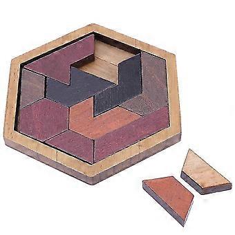 12 pcs Hexagon Tangram Jigsaw Puzzles Wooden Puzzle Games Brain Puzzles For Kids