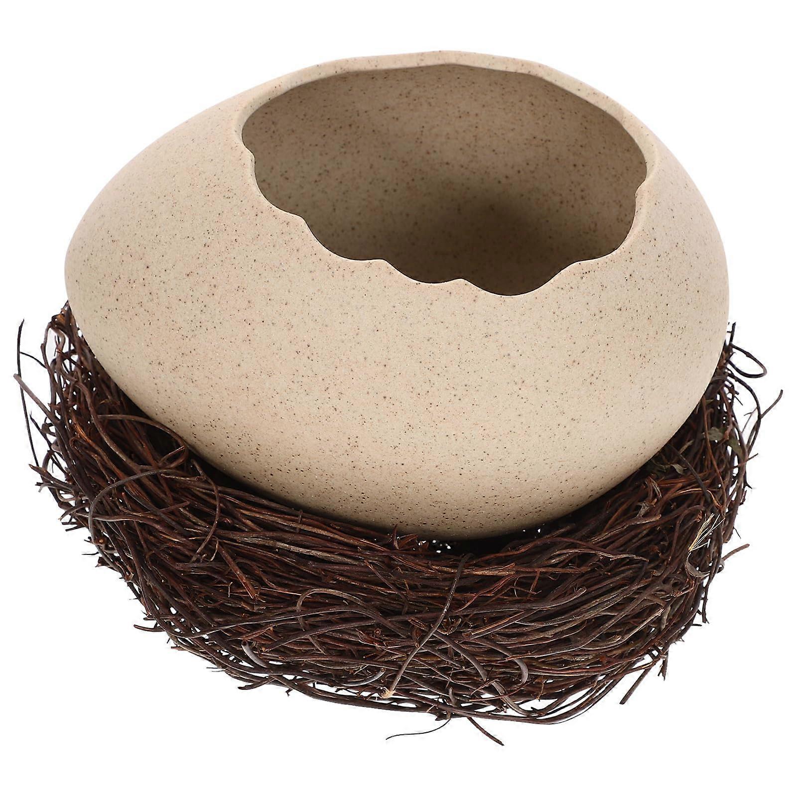 Ceramic Fruit Bowl with Unique Nest Design, Large Eggshell Snack and Noodle Serving Bowl