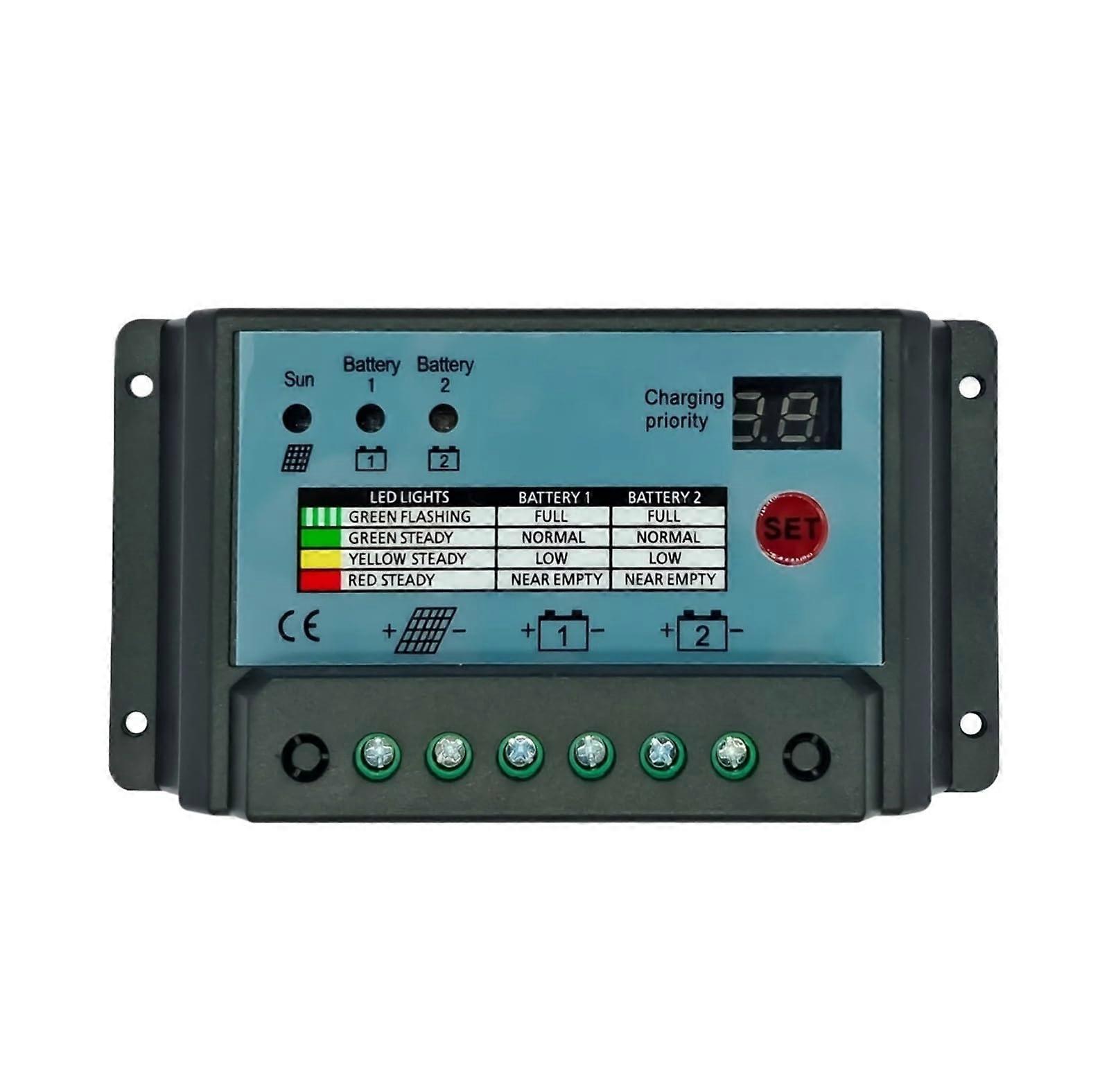 30A Dual Battery PWM Solar Charge Controller 12V 24V Regulator with Automatic Voltage Detection