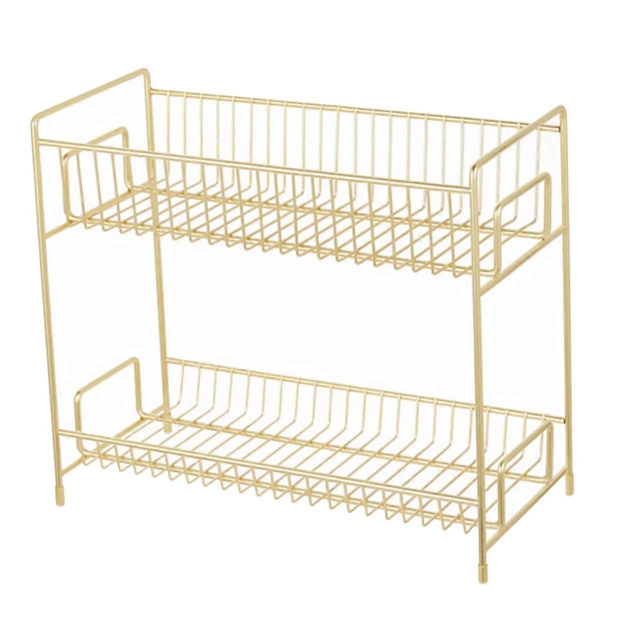 Multifunctional Iron Cosmetic Organizer Rack with Double Layer SpaceSaving Design for Bathroom, Kitchen or Vanity