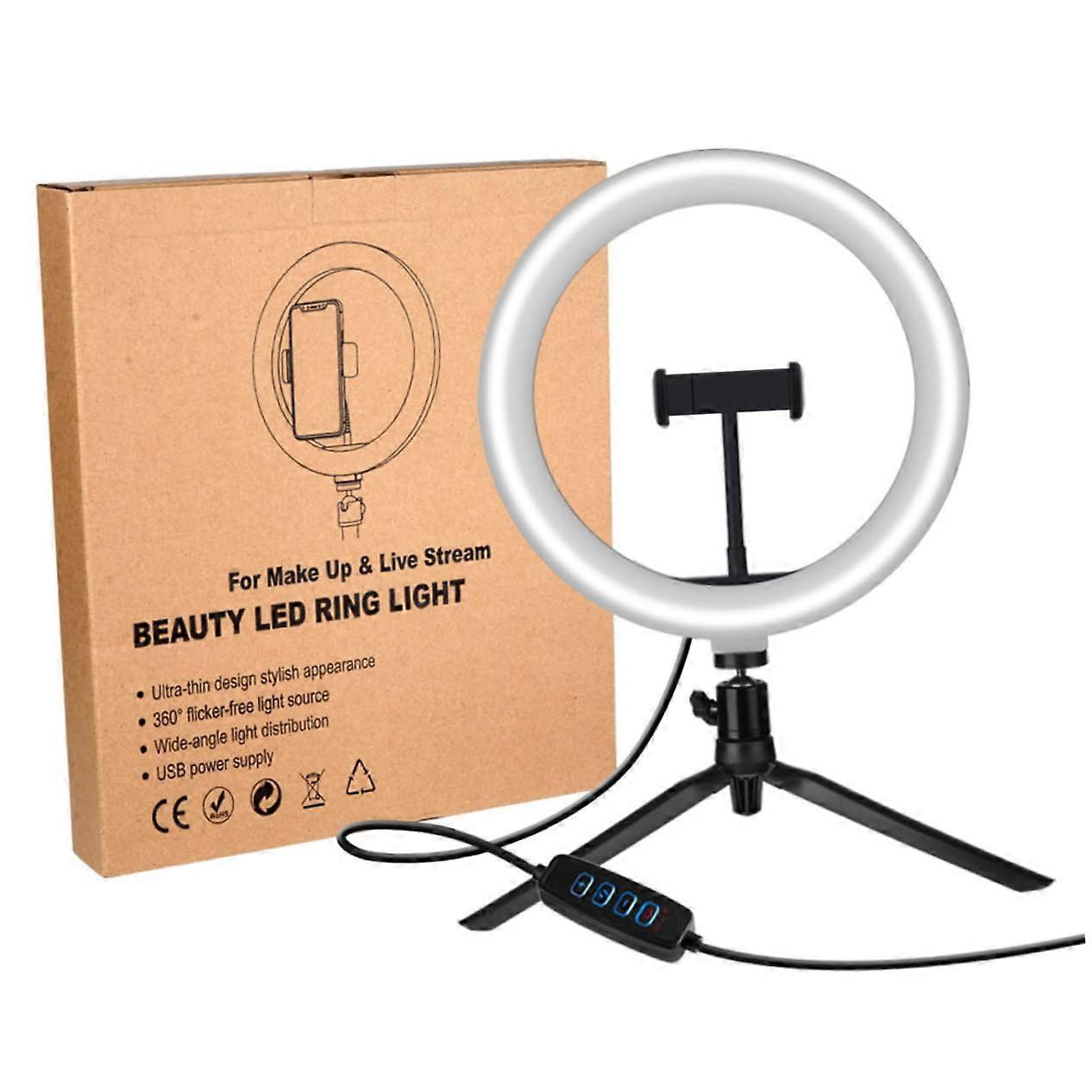 Phone Tripod with Ring Light and Adjustable Fill Light for Makeup or Live Streaming, USB Powered