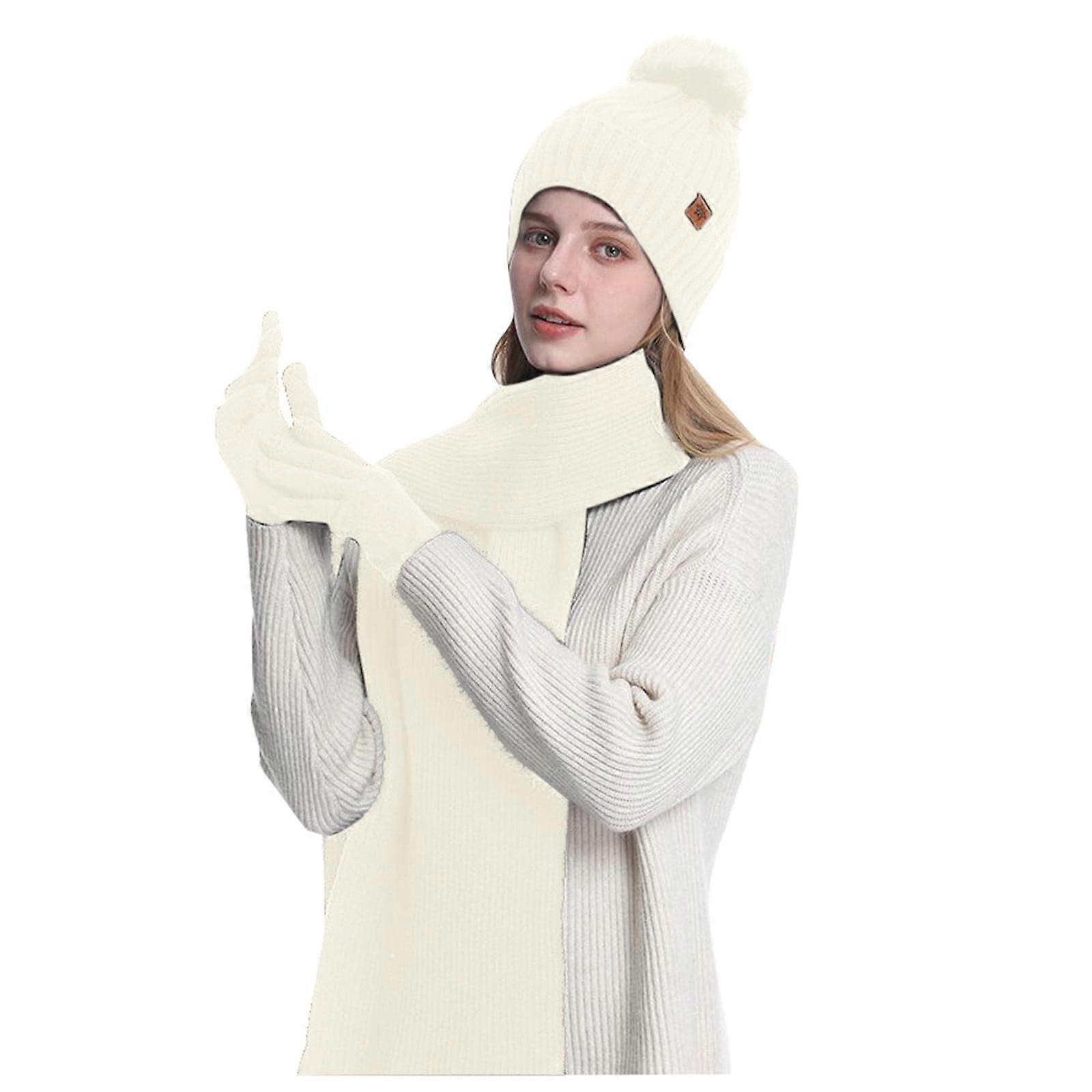 All Solid Color Knitted Warm Comfortable Three Piece Set