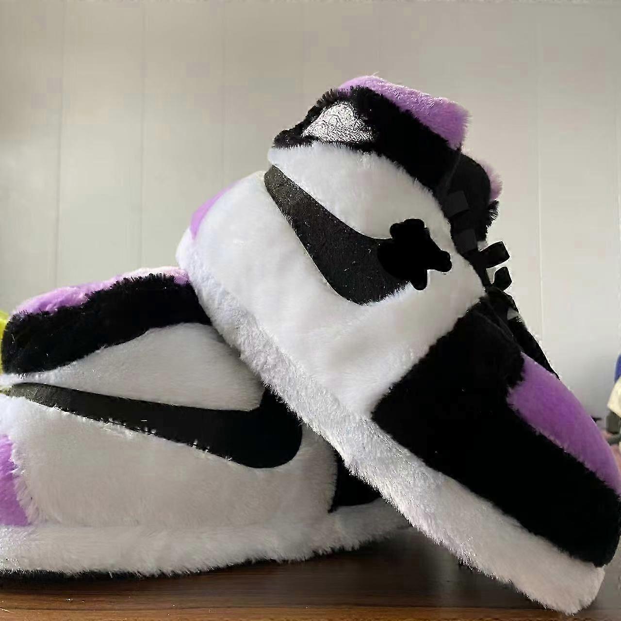 Funny AJ Yeezy Couple Slippers Winter Plush Thick Warm Waterproof Sole Cotton Shoes Unisex House Shoes