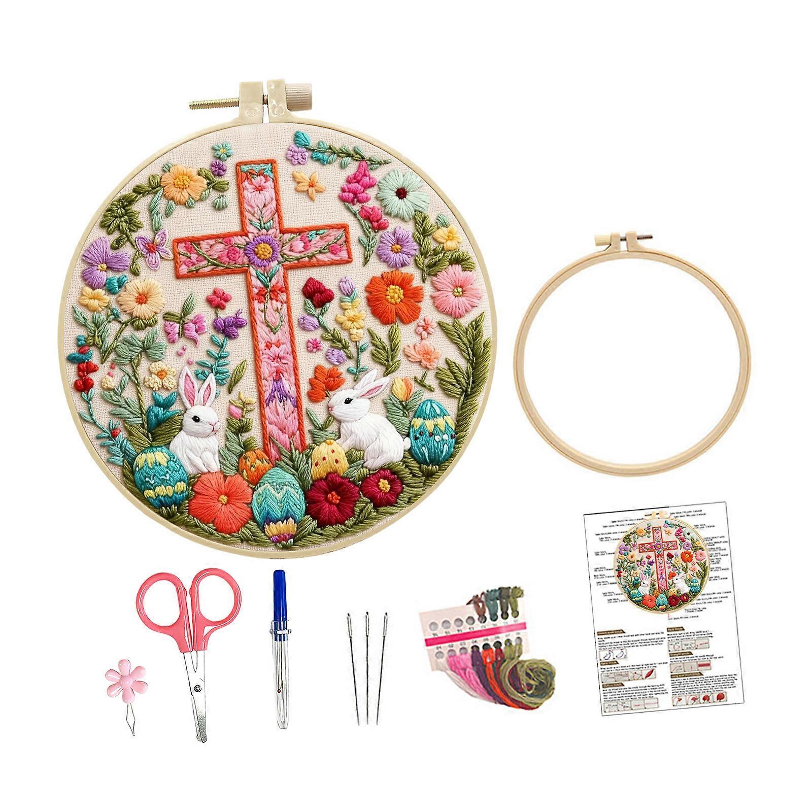 Complete Easter Embroidery Set Includes All Materials Fabric Thread Needle and Instructions for Craft Lovers Multicolor