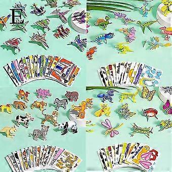 Pädagogisches 3D-Cartoon-Puzzle für Kinder, 25-teiliges Kartonpuzzle mit Insekten-, Tier-, Dinosaurier- und Flugzeugmotiven