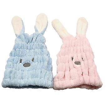 prodef Lot de 2 bonnets de séchage pour cheveux, oreilles de lapin, absorbants, pour la salle de bain, bleu ciel et rose