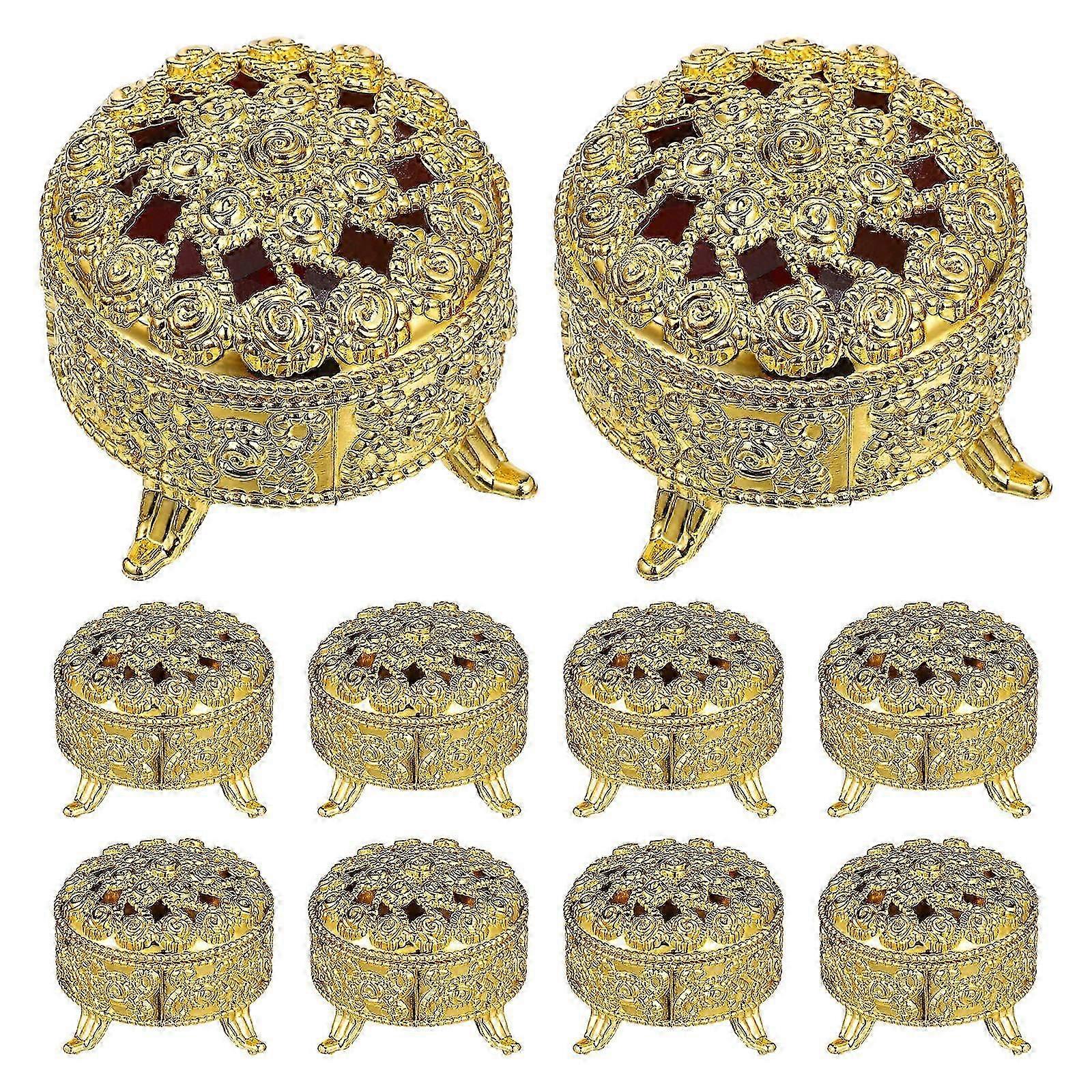 Golden Round Candy Storage Boxes, 10Pcs for Wedding
