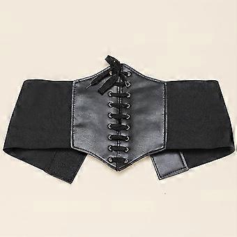 Womens Steampunk Faux Leather Waspie Belt Corset Lace-up Tied Waspie Elastic Cinch Belt