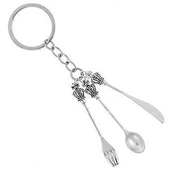 Purse Pendant Western Dinnerware Key Chain Fork Spoon Charm Modeling Bag Pendant Silver 12CM For Women Men