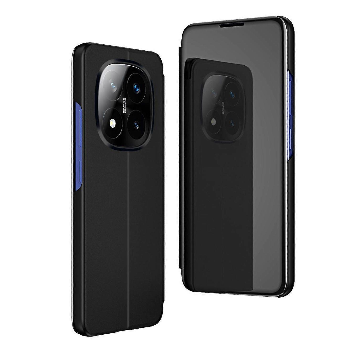 For Xiaomi Redmi Note 14 Pro Plus 5G View Mirror Phone Smart Cover Wake Up Function Case Black
