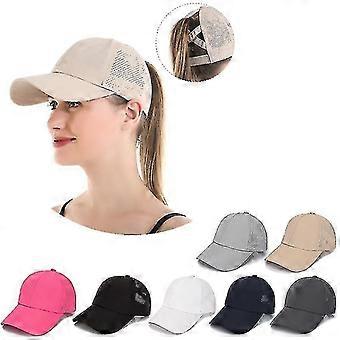 Mujeres Criss Cross Cola de caballo Gorra de béisbol Ajustable Alto desordenado Bollo Ponycap Sombrero de secado rápido - 7 colores Opcional
