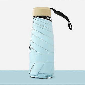Mini Umbrella, Pocket Umbrella Bluewith Golden Handle, Black Rubber Cloth & 6 Aluminum