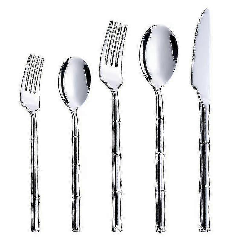 Bamboo-Embossed Stainless Steel Flatware Set