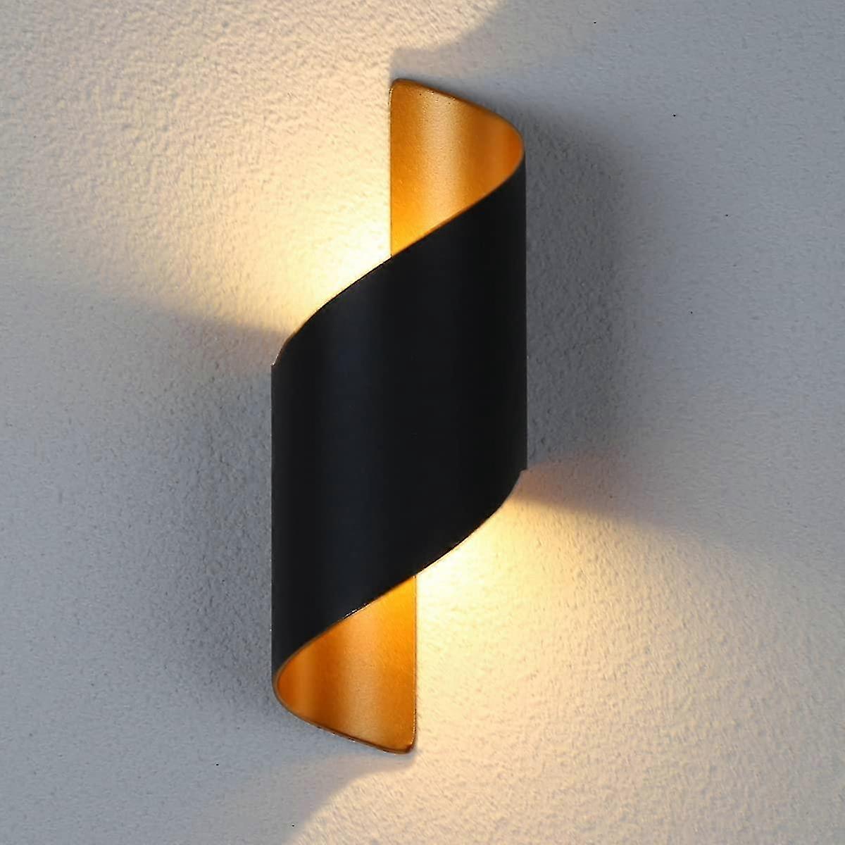 Applique murale LED moderne 10 W, noire, blanc chaud 3000 K, éclairage spiralé haut/bas, en métal, pour intérieur et extérieur.