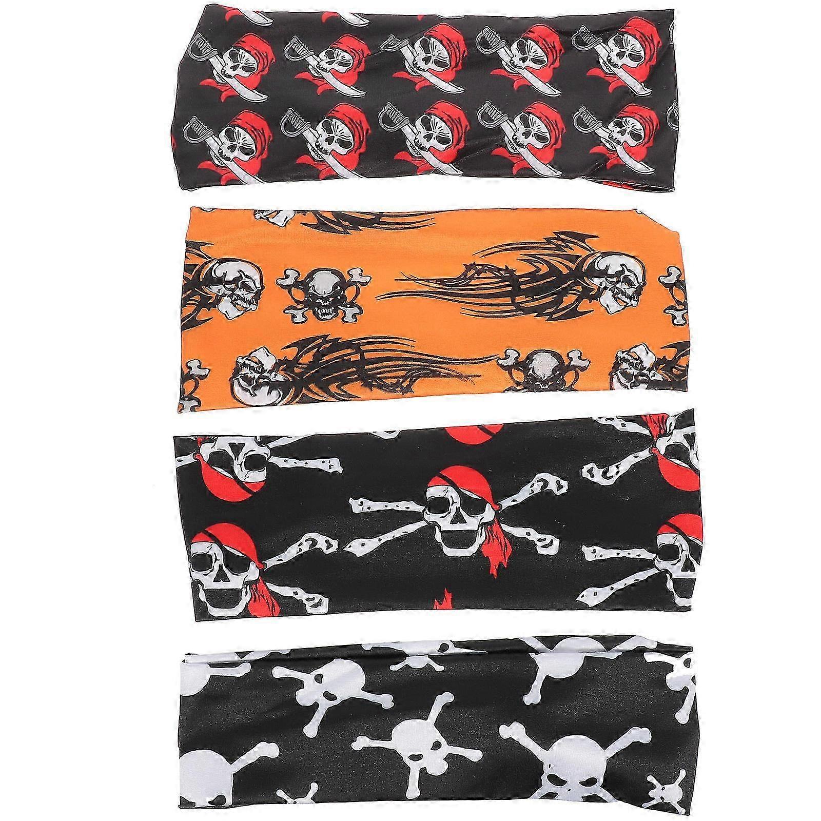 Headband compatible with Halloween Skulls Decorative Breathable Polyester Material 4Pcs