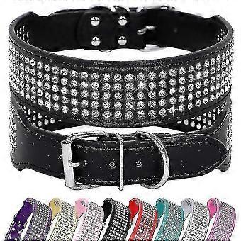 5 Row RhInestone PU Leather Dog Collars Diamante Bling for Large Dogs 2.0" wide YF