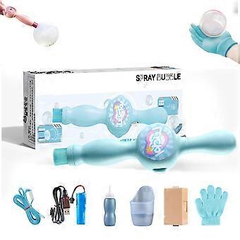 Rechargeable Automatic Bubble Machine with Colorful Smoke Effect and LED Lights for Outdoor Parties (Blue)