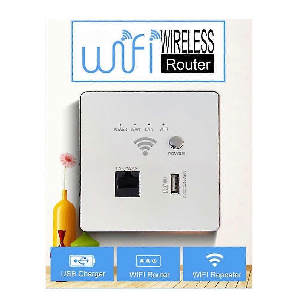 AP300Mbps USB Socket Wall Embedded Wireless AP Router Wall Charger WIFI USB Charging Socket Panel WiFi Socket White