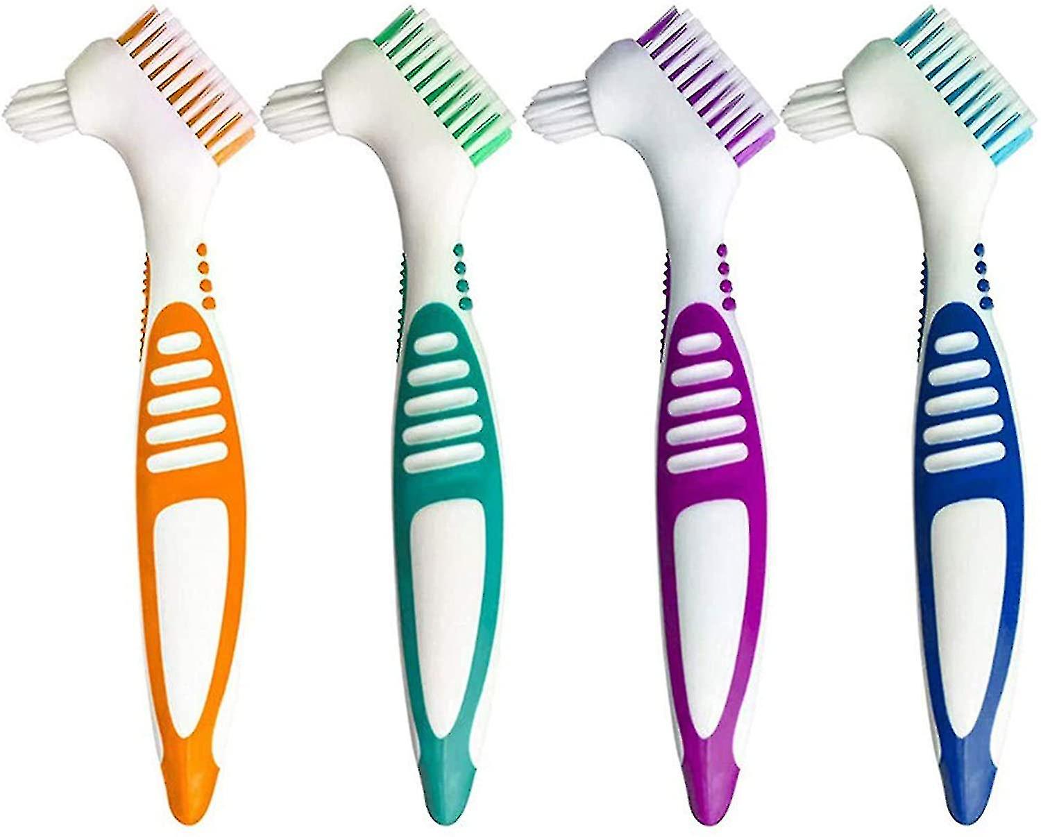4pcs falske tannbørste dual-end tannbørste, hard protese rengjøring børste for protese omsorg protese tannbørste