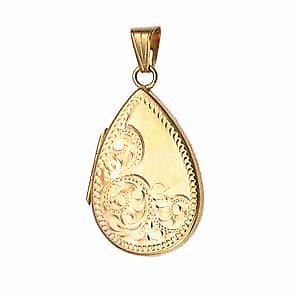 9ct Gold 28x19mm half engraved flat teardrop Locket