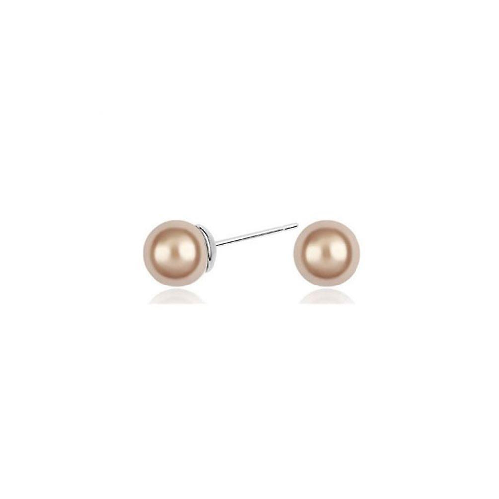 Pearl Design Pendant Stud Earrings with Gold Color Stone