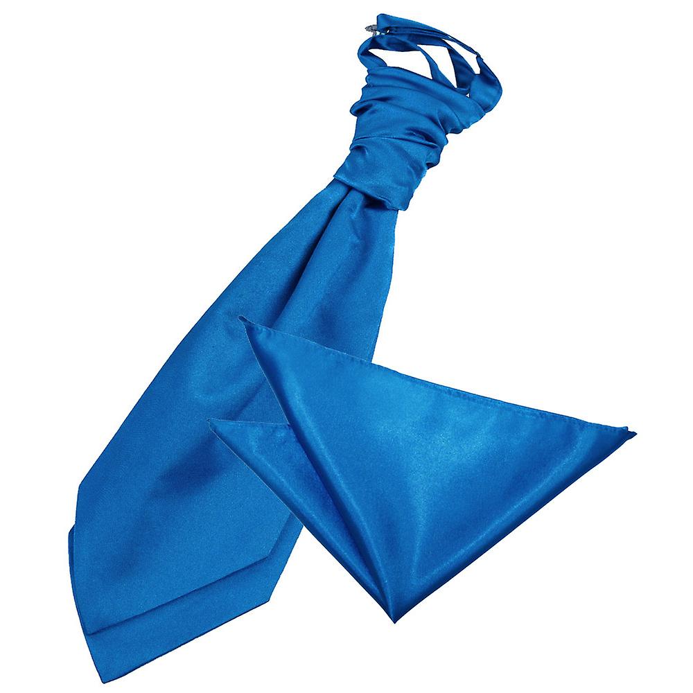 Electric Blue Plain Satin Wedding Cravat and Pocket Square Set
