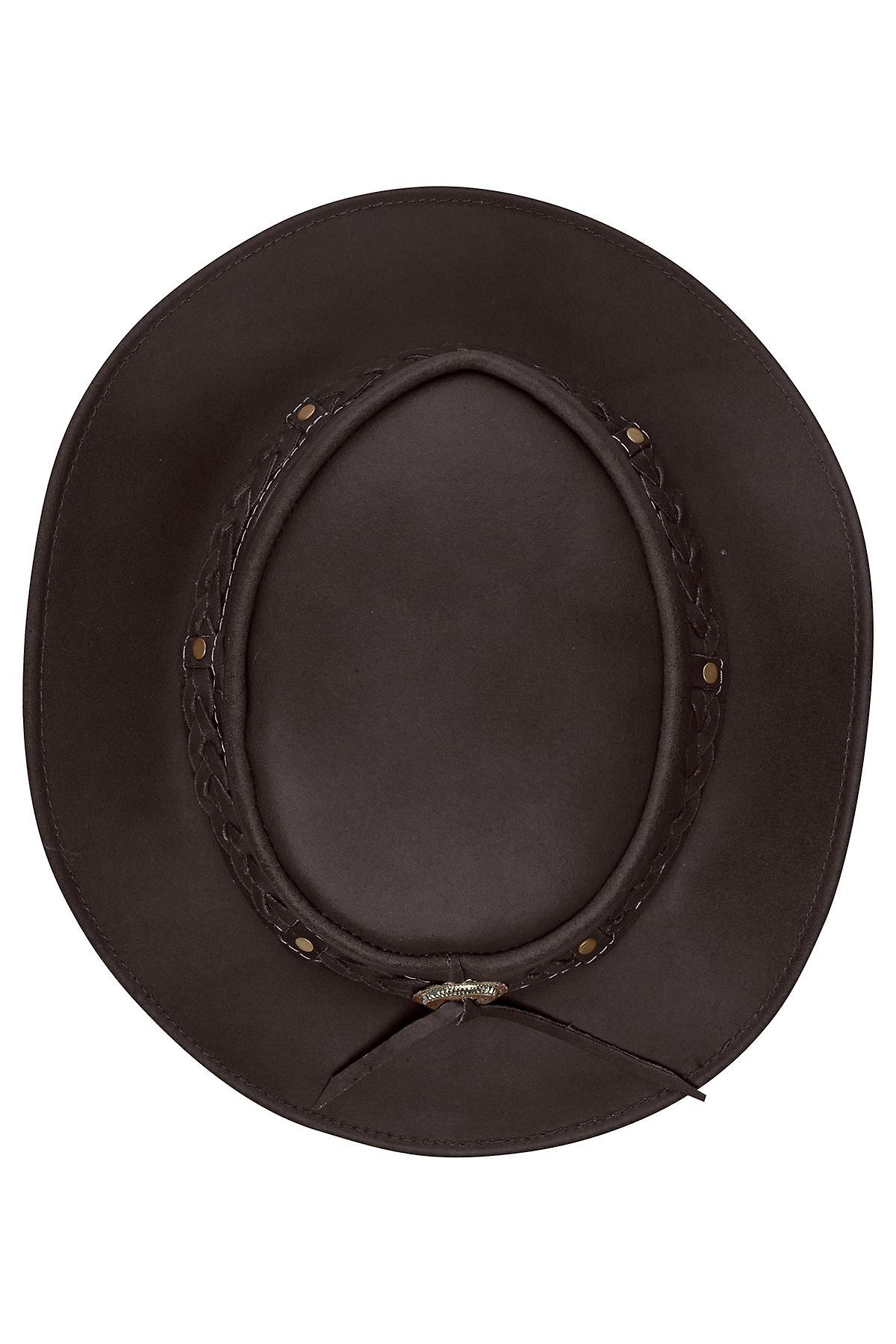 Chapeau Minnetonka Cuir Noir 'The Outback' Avec Concho - Taille S - Vintage