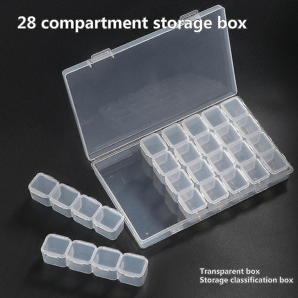 Jewelry Organizer Clear Bead Container 28 Compartments Removable Storage Box