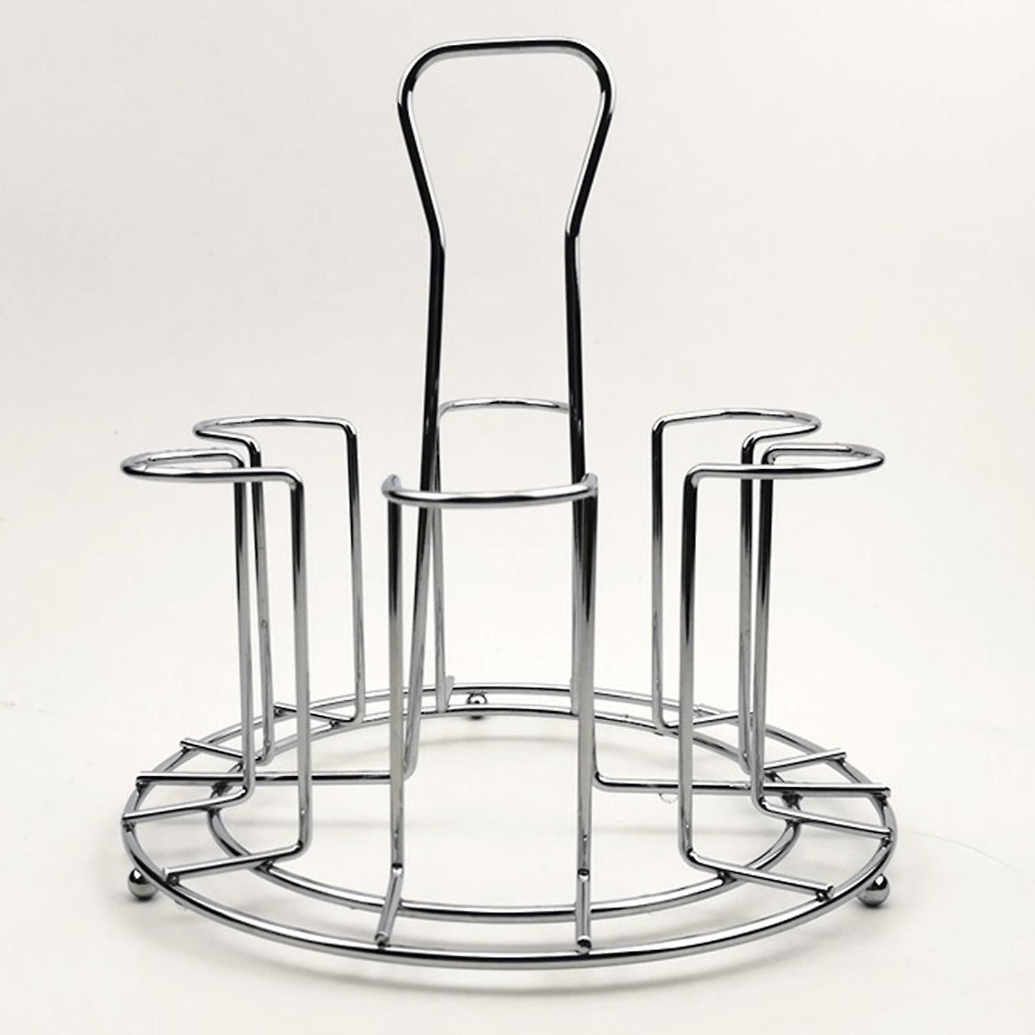 ZHOUBA Cup Holder with 6 Fixators Smooth Silver Glass Protective Rack for Home