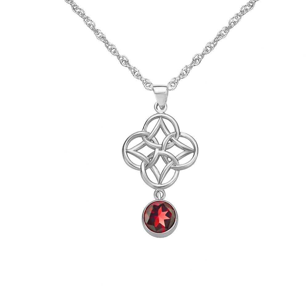Celtic Eternity Knotwork Necklace Pendant - A Real Garnet Gemstone - Includes A 22"Silver Chain