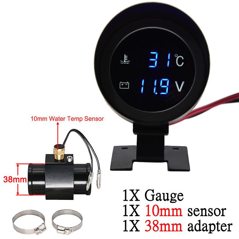 Universal 2 In 1 Car Round Lcd Digital Water Temperature Gauge With Water Temp Joint Pipe Sensor 10mm Adapter Voltmeter 12v/24v