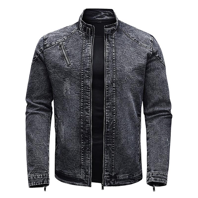 MENS BLACK DENIM MOTORCYCLE JACKET main image 1