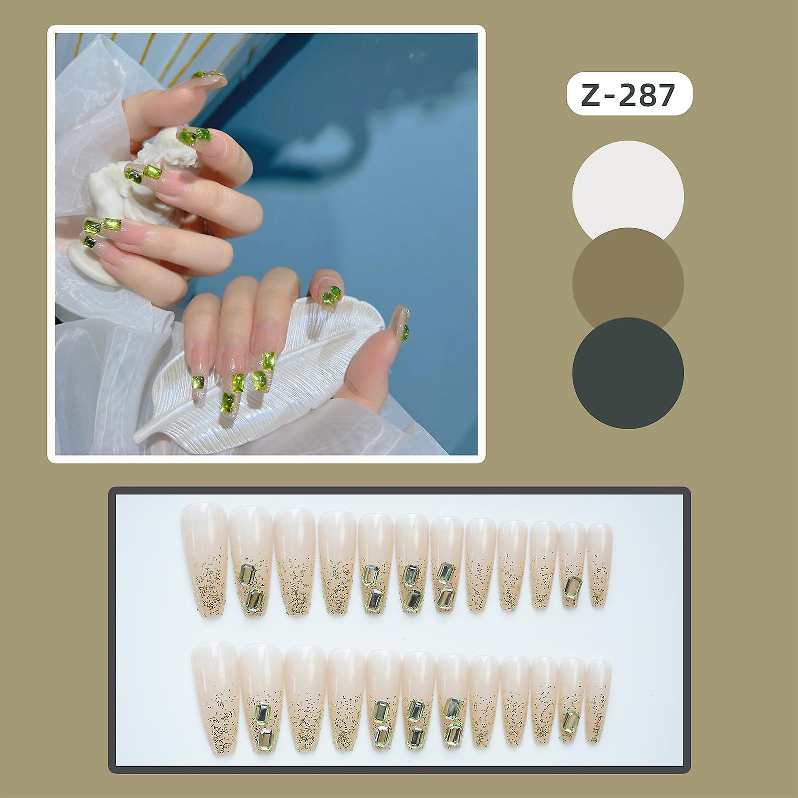 French Style Rhinestone Setting Long False Manicure Sweet & Charming Reusable False Nails