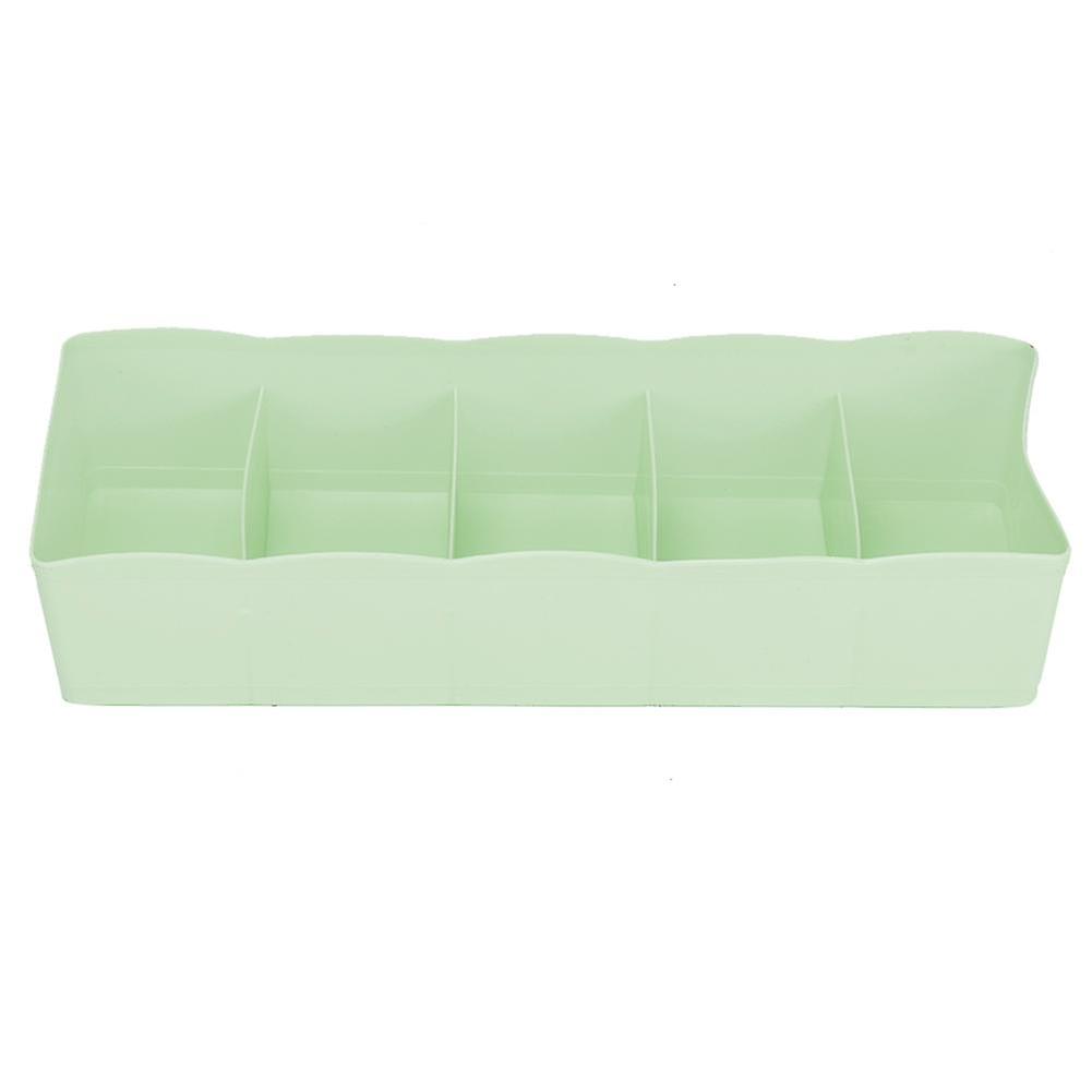 Plastic Drawer Organizer Bra Underwear Socks Cube Basket With 5 Grids (Green)
