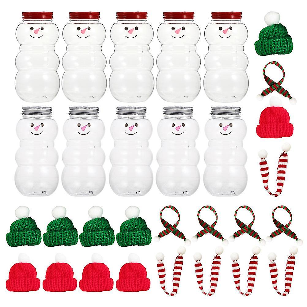 10 Sets Empty Juice Bottles With Hats And Scarves Snowman Beverage Bottles