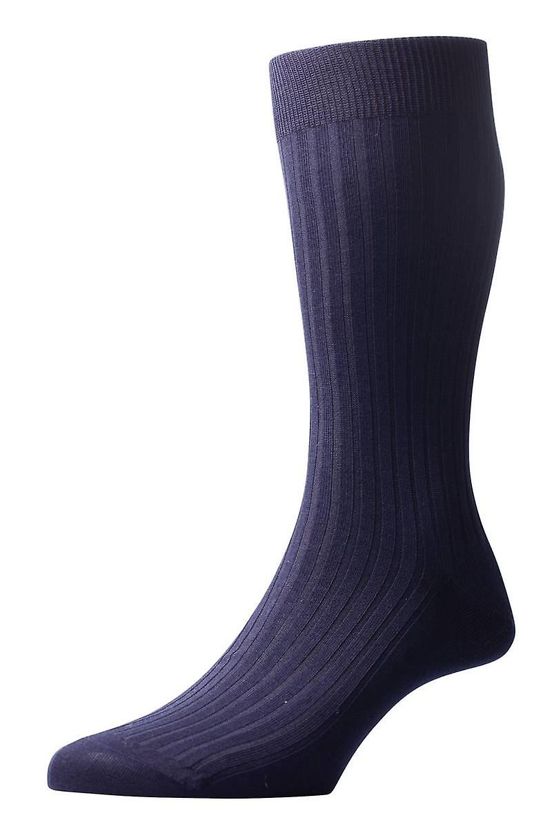Pantherella Danvers Rib Cotton Lisle Socks - Navy