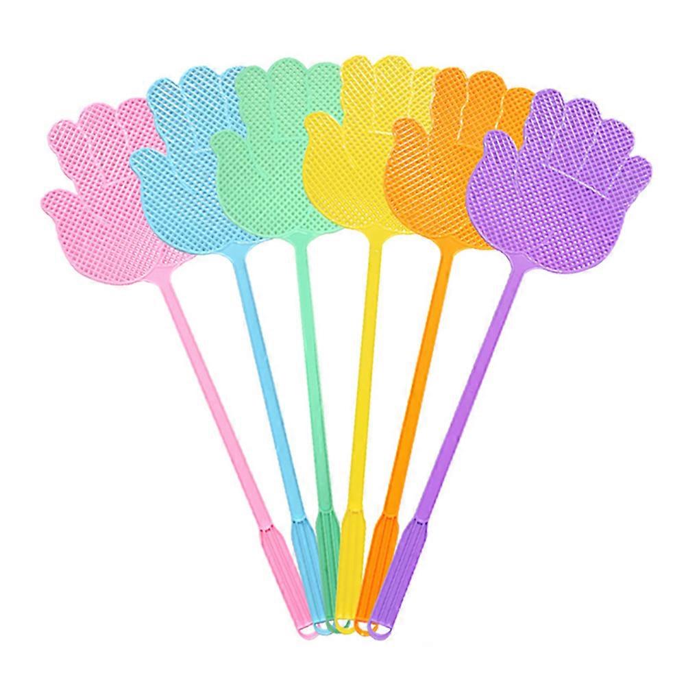 6PCS Multi Colors Plastic Long Handle Palm Shaped Fly Swatter Anti Pest Tool