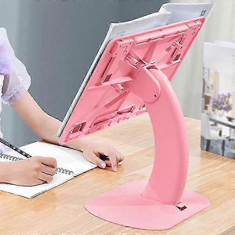 Ergonomic Adjustable Pink Desktop Book Stand for Children - Foldable & Multifunctional