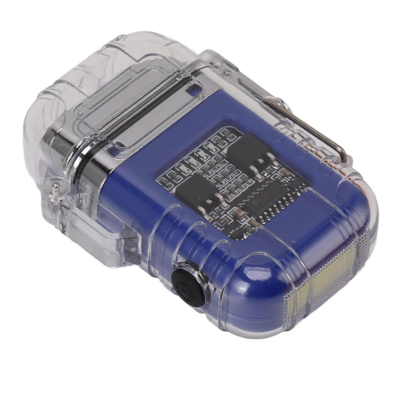 Dual Arc Electric Lighter Transparent Sealed Waterproof Windproof Cigarette Lighter with Power Display Blue
