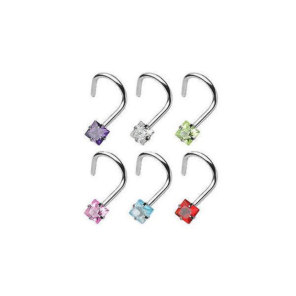 Nose screw with prong set square gem
