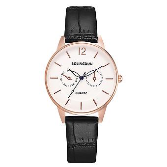 Mode PU Lederen Man Vrouw Horloge Ronde Wijzerplaat Business Quartz Polshorloge (Rose Goud Vrouwelijk), voor mannen en vrouwen