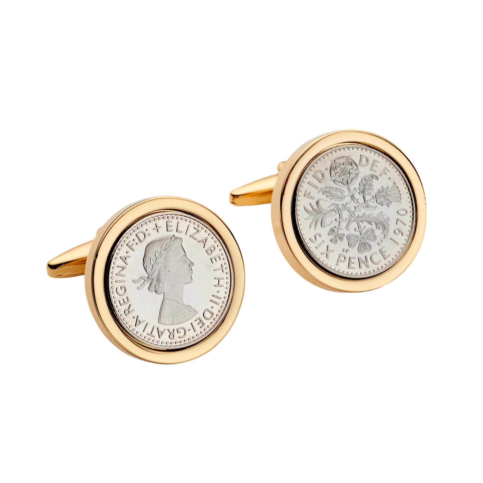 Lucky Sixpence Cufflinks in Gold Mount | 1970