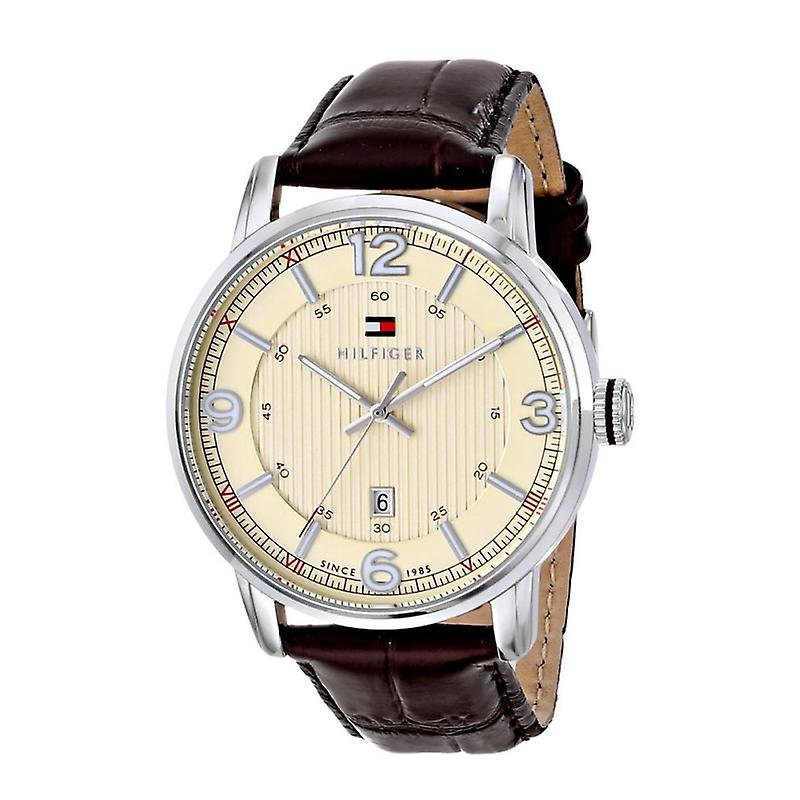 Tommy Hilfiger 男士 1710343 不锈钢棕色皮革手表
