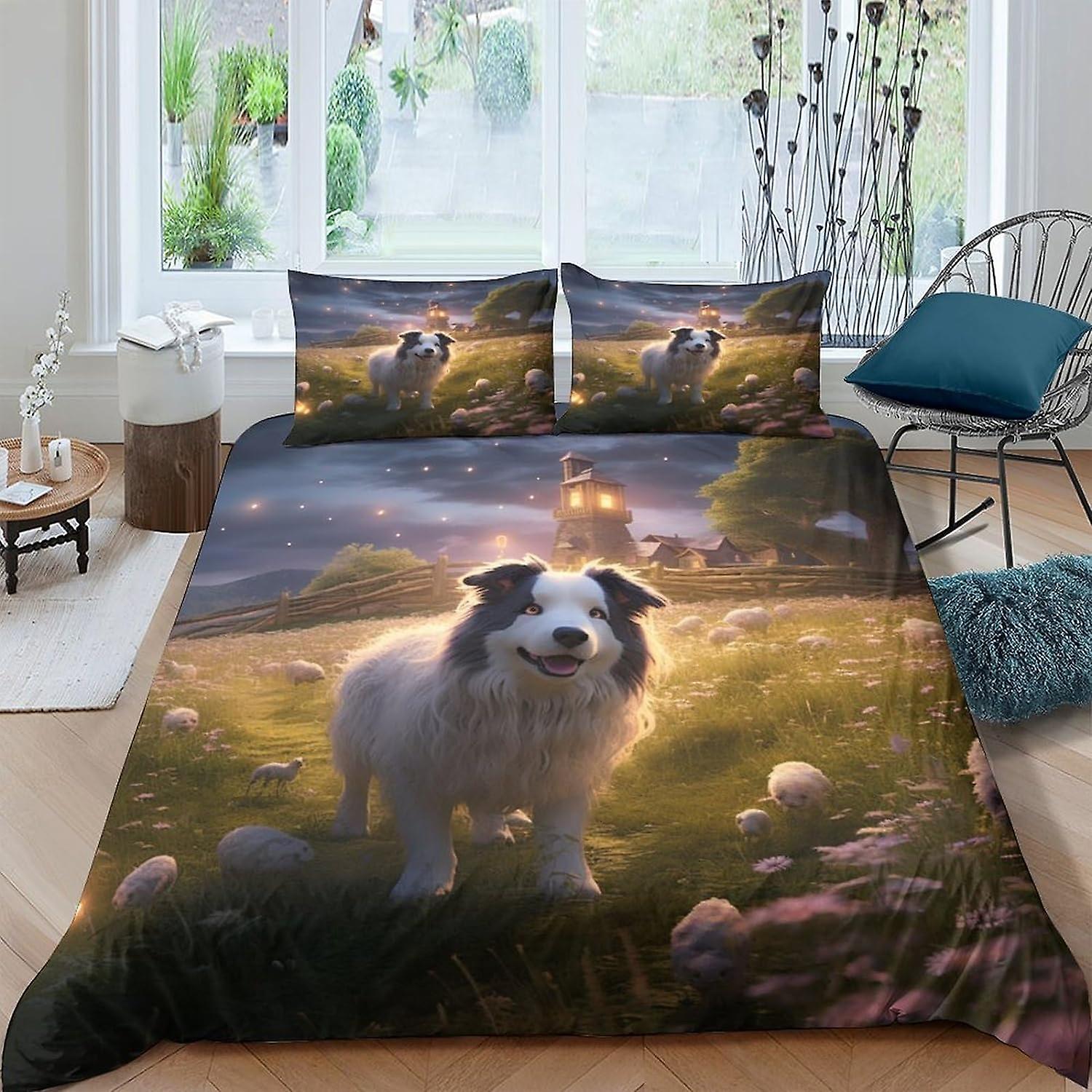 EKENOZ Border Collie Bedding Set Boys Girls 3D Printed Duvet Cover